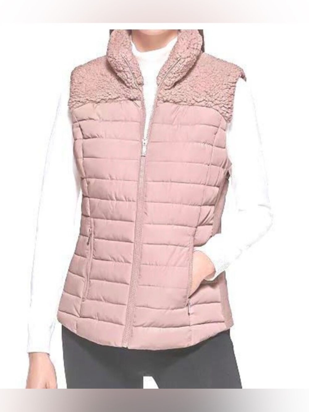 Calvin Klein Light Pink Quilted Sherpa Collar Vest Size M